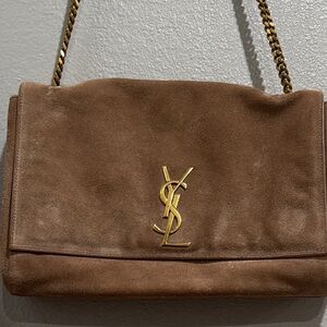 Smooth Calfskin Suede Medium Reversible Monogram Kate Satchel Brick